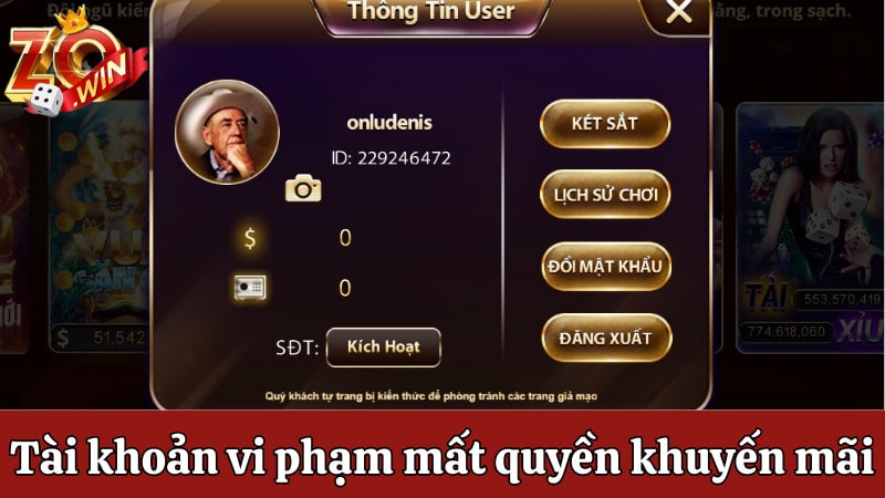 Tài khoản vi phạm không được nhận ưu đãi